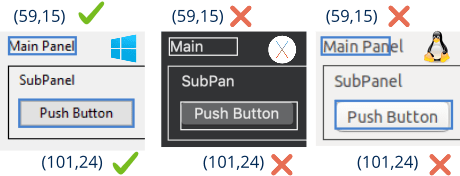 Controles Label y Button en Windows, macOS y Linux.