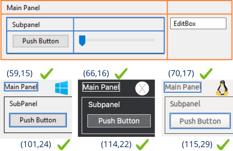 Controles Label y Button en Windows, macOS y Linux.