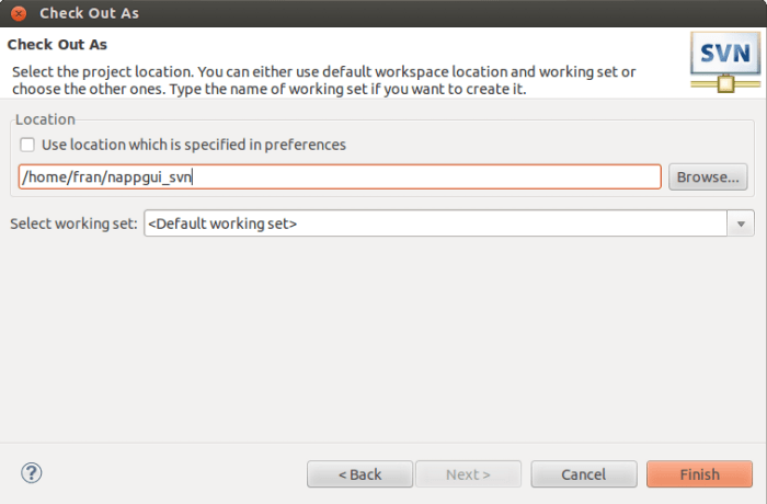 SVN Checkout target box inside Eclipse.