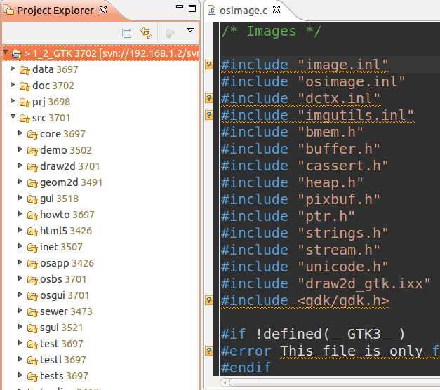 Project explorer inside Eclipse, with an SVN working copy.