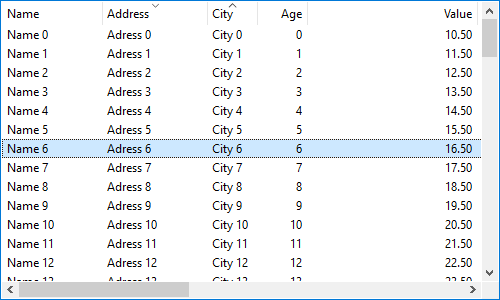 TableView control on Windows without grid.