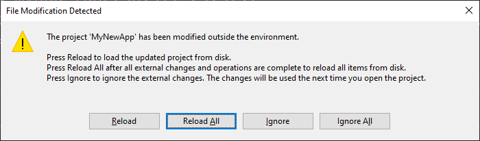 Warning displayed by Visual Studio, when detecting that new files have been added.