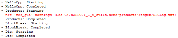 Captura de CMake mostrando anomalías detectadas en el procesamiento de recursos por parte de nrc.