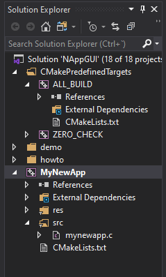 Screenshot of the Visual Studio Solution Explorer showing the new project.