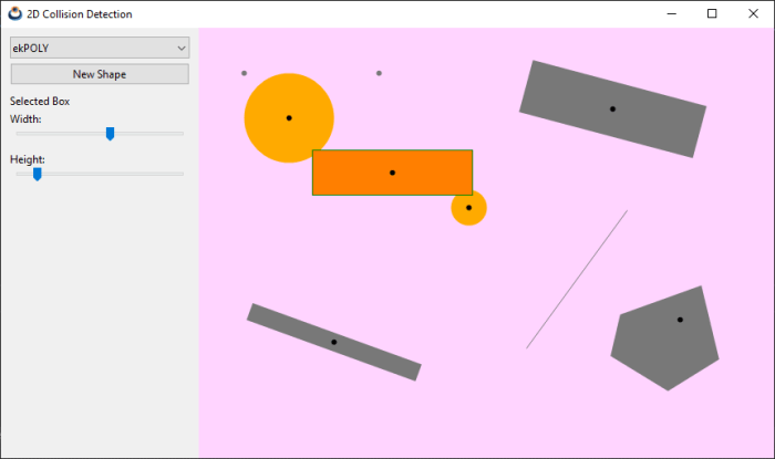 Captura de una aplicación de detección de colisiones 2D. Versión Windows.