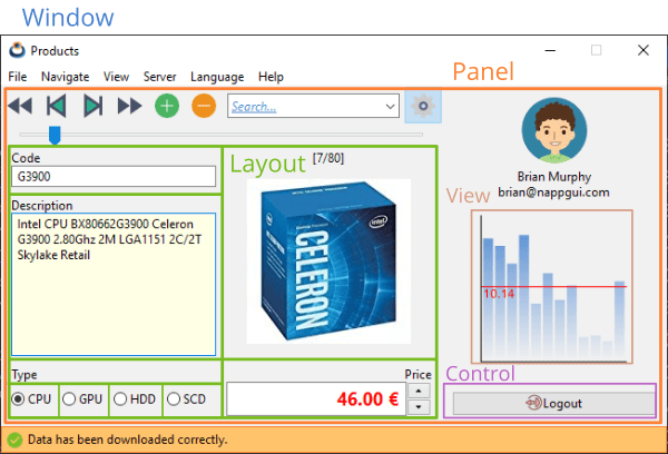 Interface window where the most important parts are highlighted.