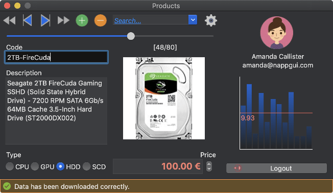 Capture of the macOS version of the application Products.