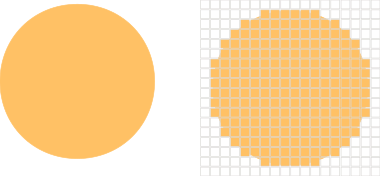 Theoretical circle (perfect) and its conversion to pixels.