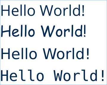 Hello World text written using different fonts.