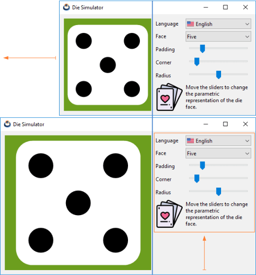 Shows how the excess is distributed among the controls when resizing the window.