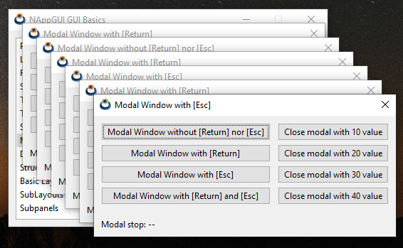 Various modal windows.