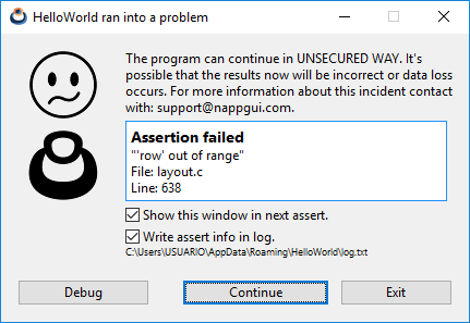 Capture of the window that appears when an assert is triggered.