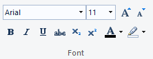 Selection of fonts and text attributes.
