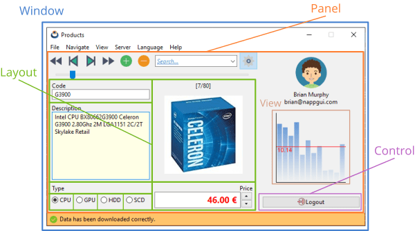 Interface window where the most important parts are highlighted.