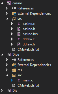 Screenshot of Visual Studio showing a new project with the casino library.