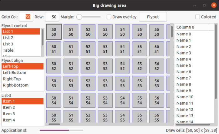 Captura de una aplicación con ejemplos de dibujo. Versión Linux.