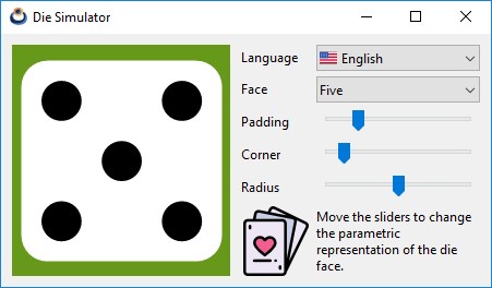 Screenshot of the Die application, which allows you to draw a die parametrically.