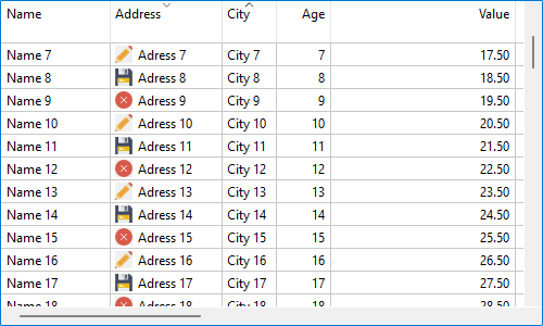 Control TableView que muestra iconos junto con el texto en una columna.