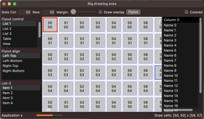 Captura de una aplicación con ejemplos de dibujo. Versión macOS.