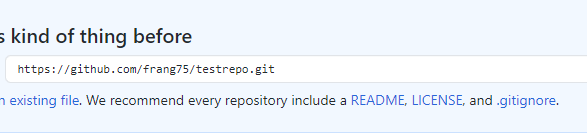 URL displayed by GitHub after creating a new repository.