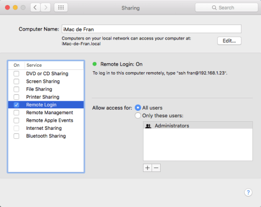 Capture SSH options in macOS.
