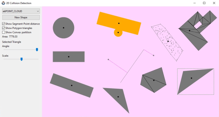 Captura de una aplicación para manipular elementos geométricos en 2D.