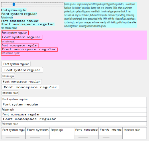 Diferentes elementos GUI donde se ha cambiado la anchura de la fuente.