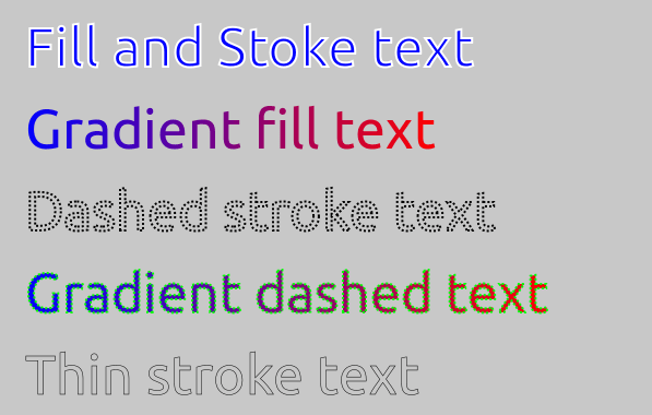 Text with different border and fill styles.