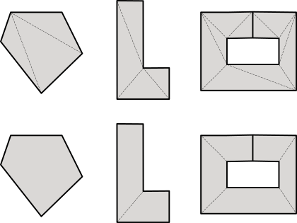 Ejemplo de triangulación de polígonos y sub-polígonos convexos.