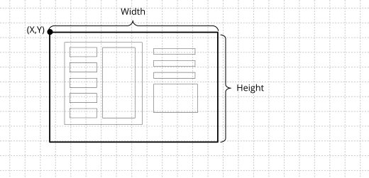 Dibujo de un plano se ubican varios elementos rectangulares, a modo de interfaz de usuario.