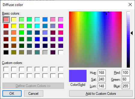 Captura del diálogo de color en Windows.