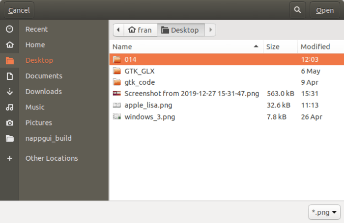 Captura del explorador de archivos en Linux.