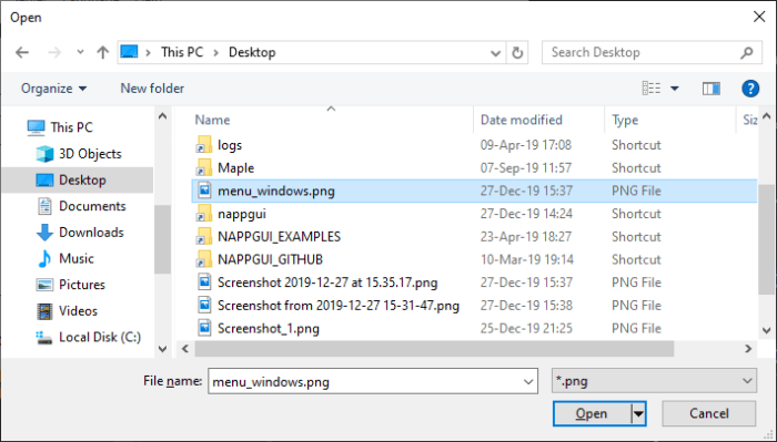 Captura del explorador de archivos en Windows.