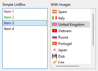 Two list controls, where one of them, the one on the left, has keyboard focus.