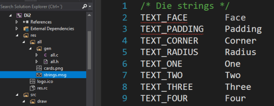 Screenshot of Visual Studio editing a message file.
