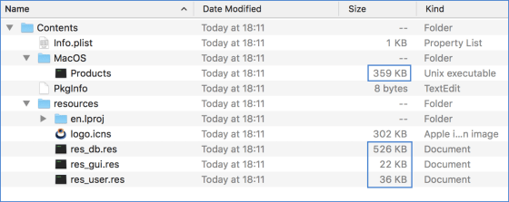 Screenshot of the macOS distribution with bundled resources.