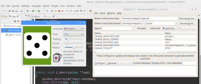 Debugging a C application on a Raspberry Pi, using Eclipse.
