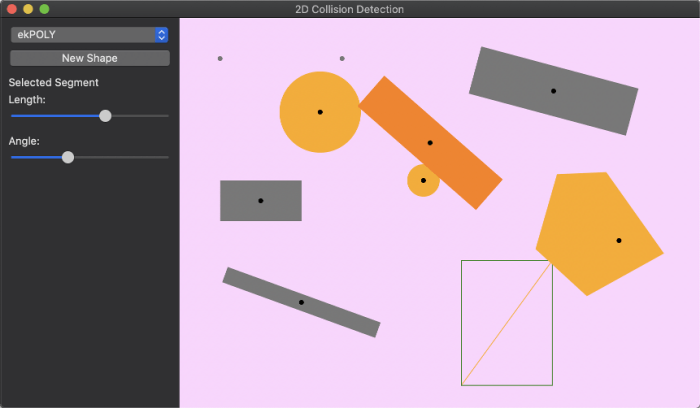 Screenshot of a 2D collision detection application. MacOS version.