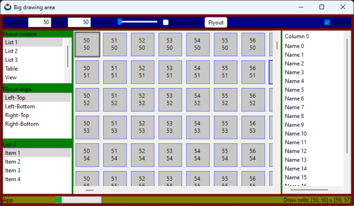 Image that shows an interface window, where the different layouts have been colored.