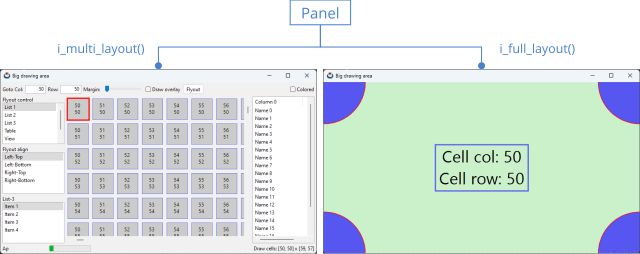 Image of two different layouts, associated with the same panel and interchangeable at runtime.