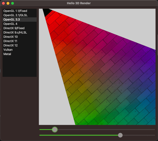 Captura de una aplicación con gráficos 3D. Versión macOS.