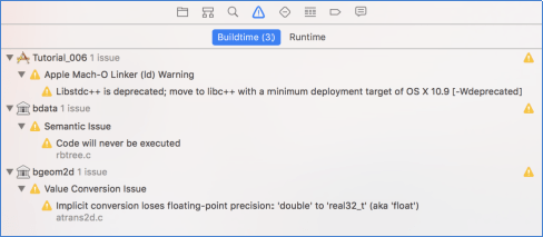 Several warning of the Xcode compiler.
