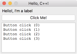 Capture of the program Hello, world! in C++, macOS version.
