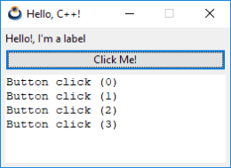 Capture of the program Hello, world! in C++, Windows version.