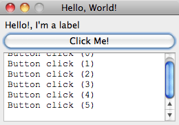Hello World! running on MacOS Leopard.